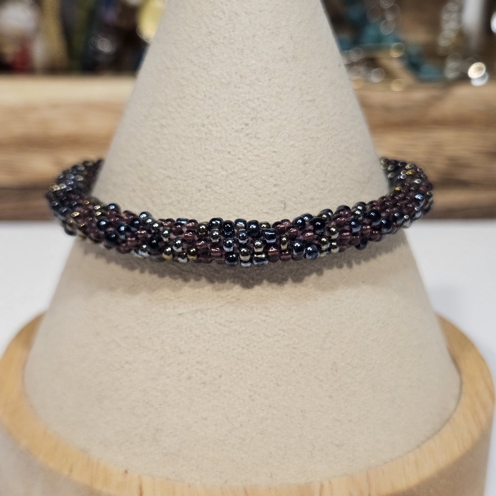 Seed Beaded Bracelet Black and Purple Women's Jewelry
